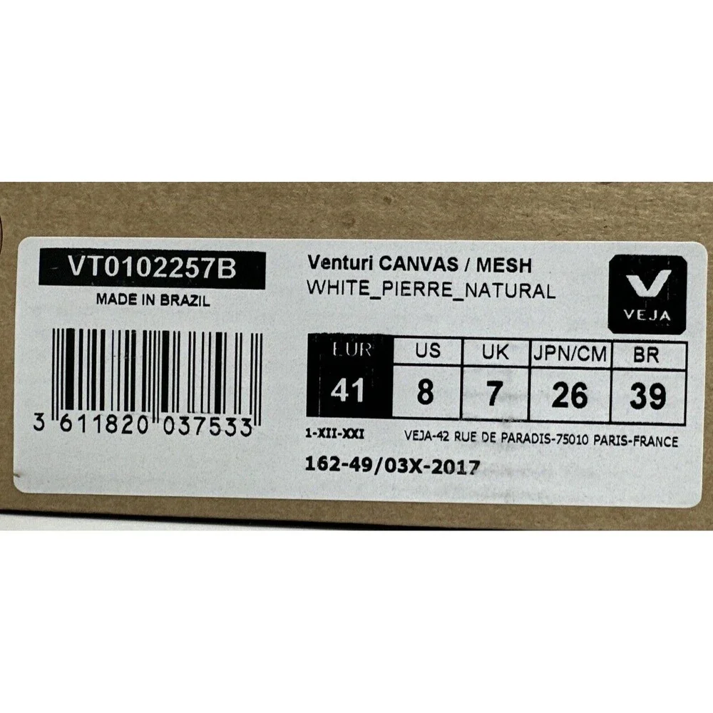 VEJA Men's Venturi Canvas‎ Alveomesh White Pierre Natural Size 8 New